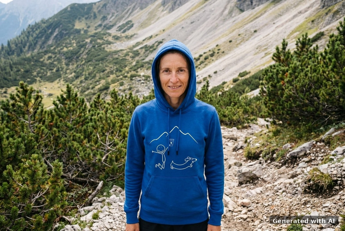 DOGS. COFFEE. RUNNING Hoodie Worker Blue – Vorderseite