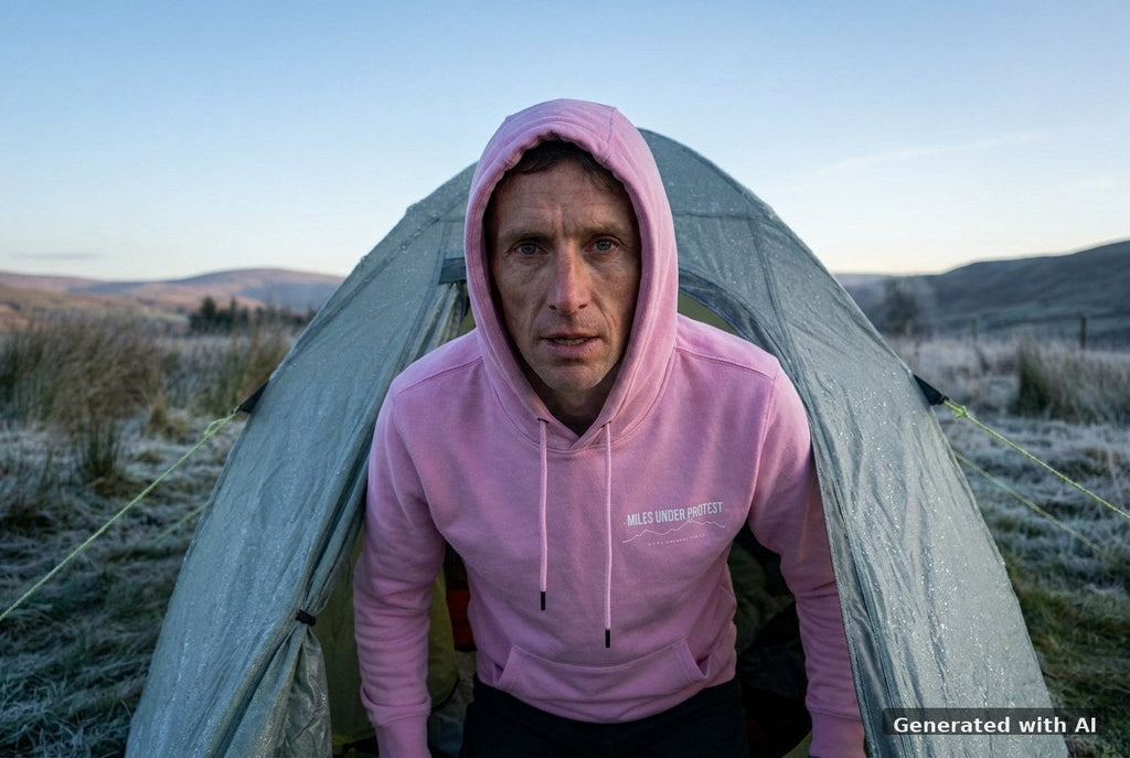 DOGS. COFFEE. RUNNING Hoodie Bubble Pink – Vorderseite