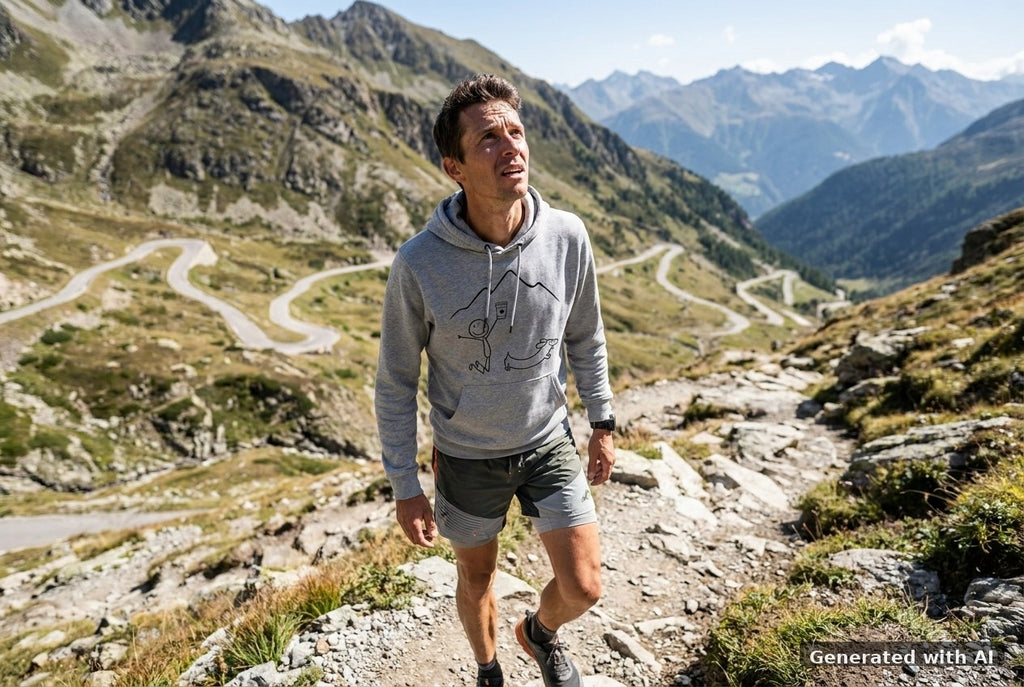 DOGS. COFFEE. RUNNING Hoodie Mid Heather Grey – Vorderseite