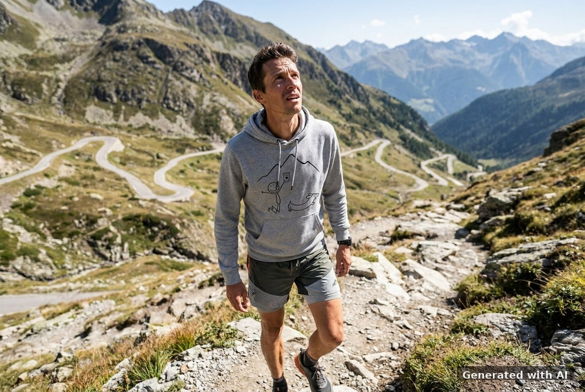 DOGS. COFFEE. RUNNING Hoodie Mid Heather Grey – Vorderseite